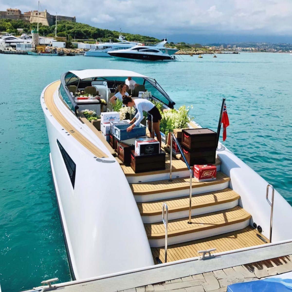 Flowers and stores loaded onto a yacht tender for delivery at anchor